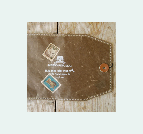 ワックスペーパークロスブックカバー ネコリパ カーキ [文庫]